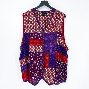 Vintage Carole Little Boho Multicolored Mixed Print Vest 18W